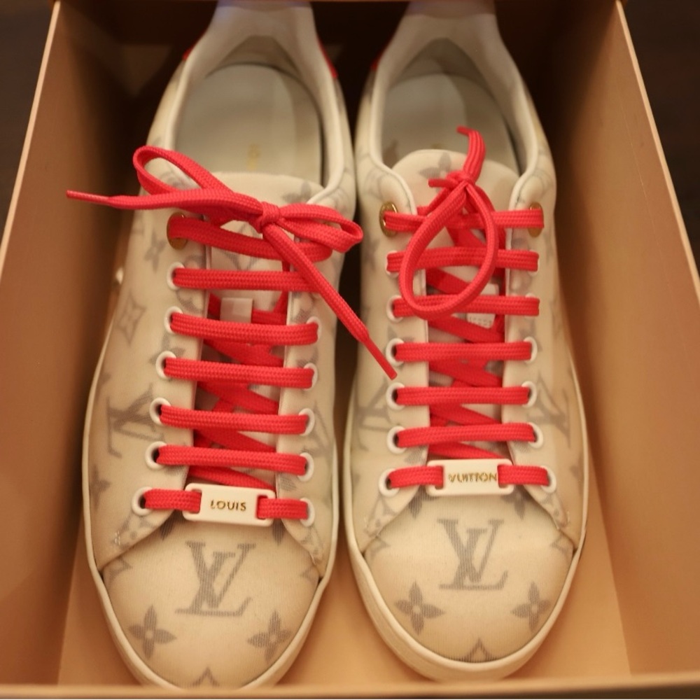 Louis Vuitton Red and Cream Monogram Sneakers